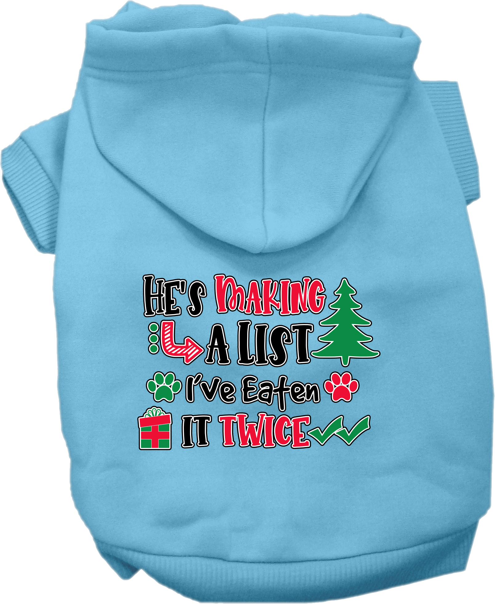 He's Making a List... Screen Print Dog Hoodie Baby Blue Size 4X